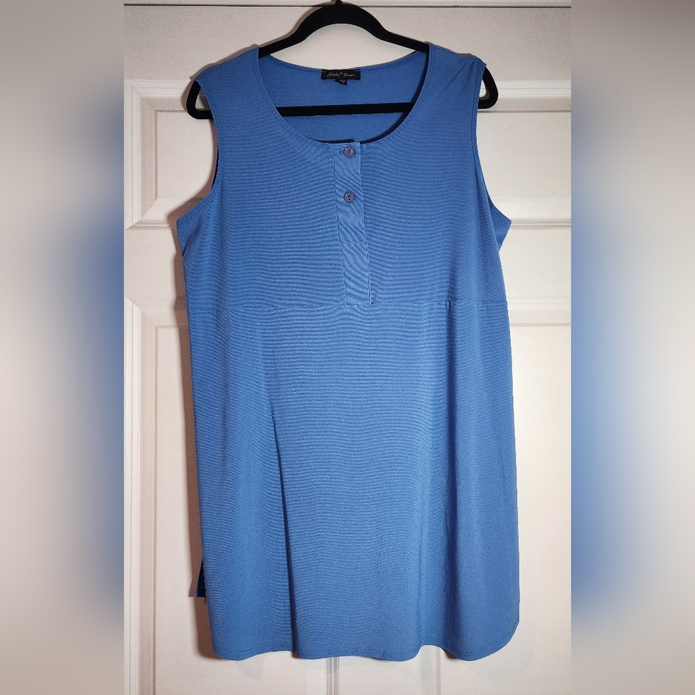 Slinky Brand Stretchy Sleeveless Blue Long Tunic Top L